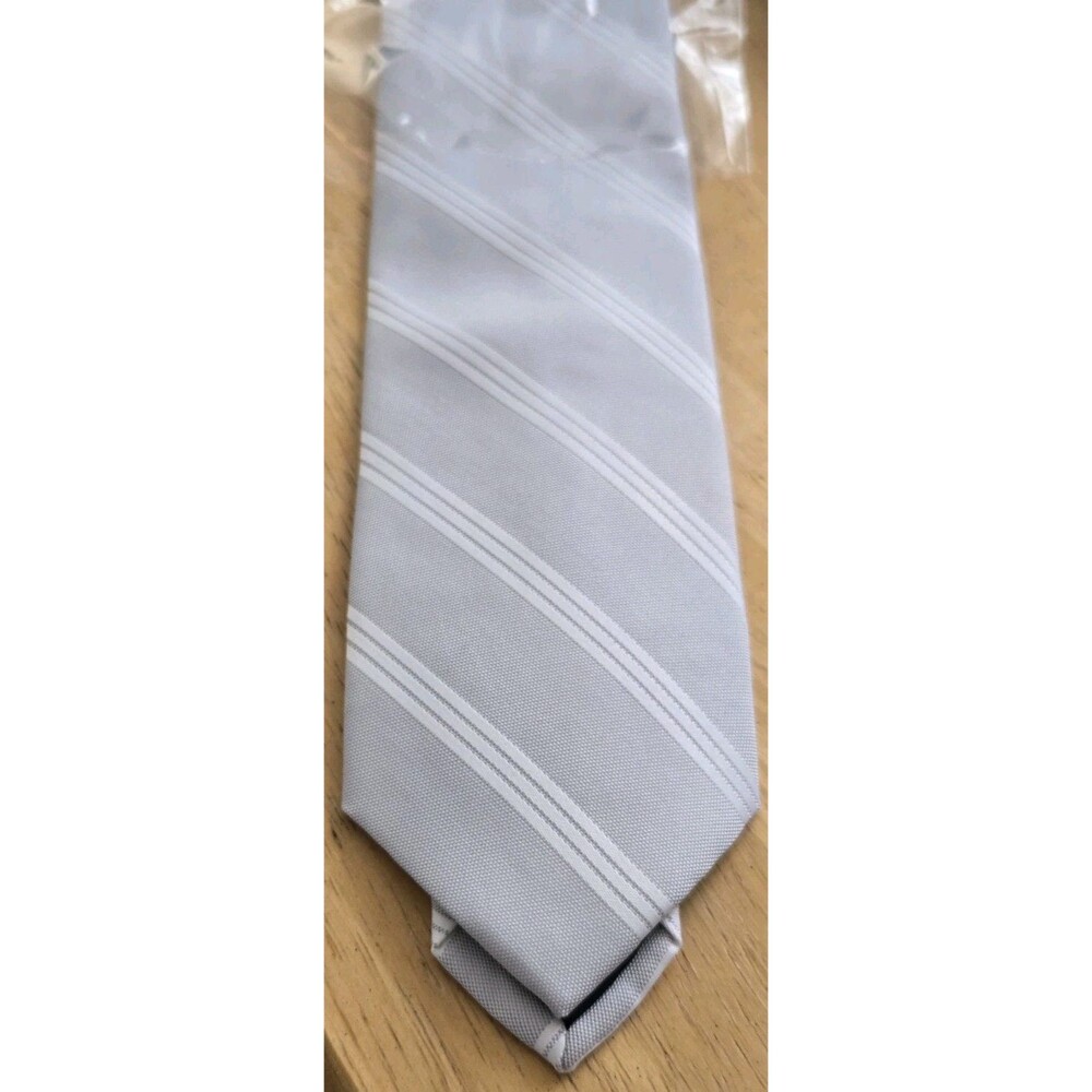 An Ivy Copenhagen - Striped Slim Neck Tie - Gray/White - Modern Skinny Wedding